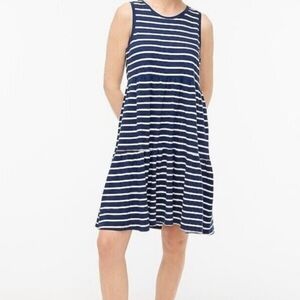 NEW J Crew Navy Cream Stripe Tiered Dress XS